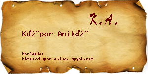 Kúpor Anikó névjegykártya